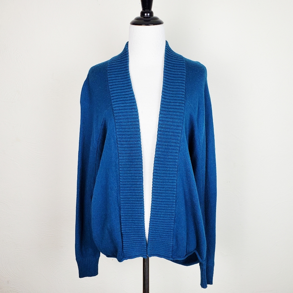 Chico's Cardigan Sweater Open Front Teal Blue Rabbit Hair Cozy Boho Minimalist